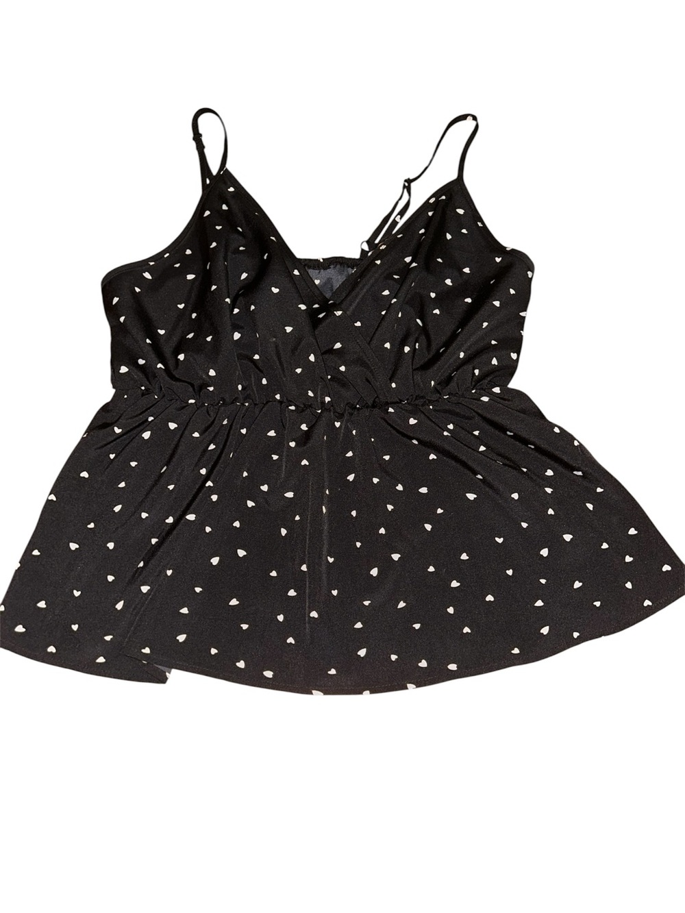 Black Heart-Print Sleeveless Peplum Blouse